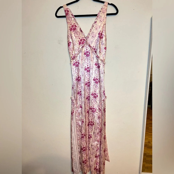 LoveShackFancy Kendall Satin Floral Pink Midi Dress size 0 - Picture 5 of 11